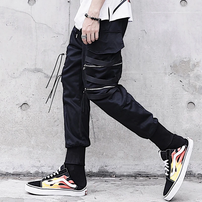 Брюки карго April MOMO мужские с лентой на молнии повседневные штаны карманами брюки