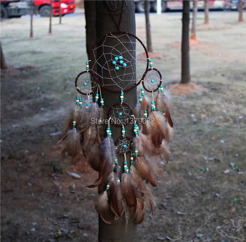 

New fashion originality big Hot Brown Dreamcatcher Wind Chimes Indian Style Feather Pendant Dream Catcher Gift