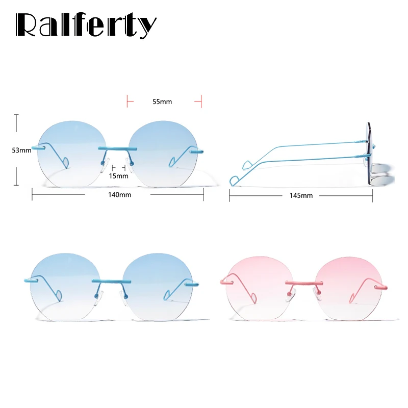 Ralferty, трендовые женские солнцезащитные очки, синие, градиентные, солнцезащитные очки, UV400, круглые, без оправы, солнцезащитные очки, женские, топ, модные очки, оттенок W1172