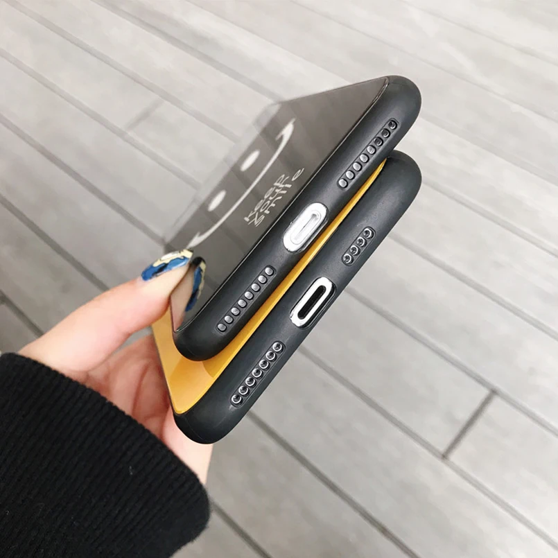 Роскошный зеркальный чехол для iPhone X XR XS макс. закаленное стекло улыбка полный