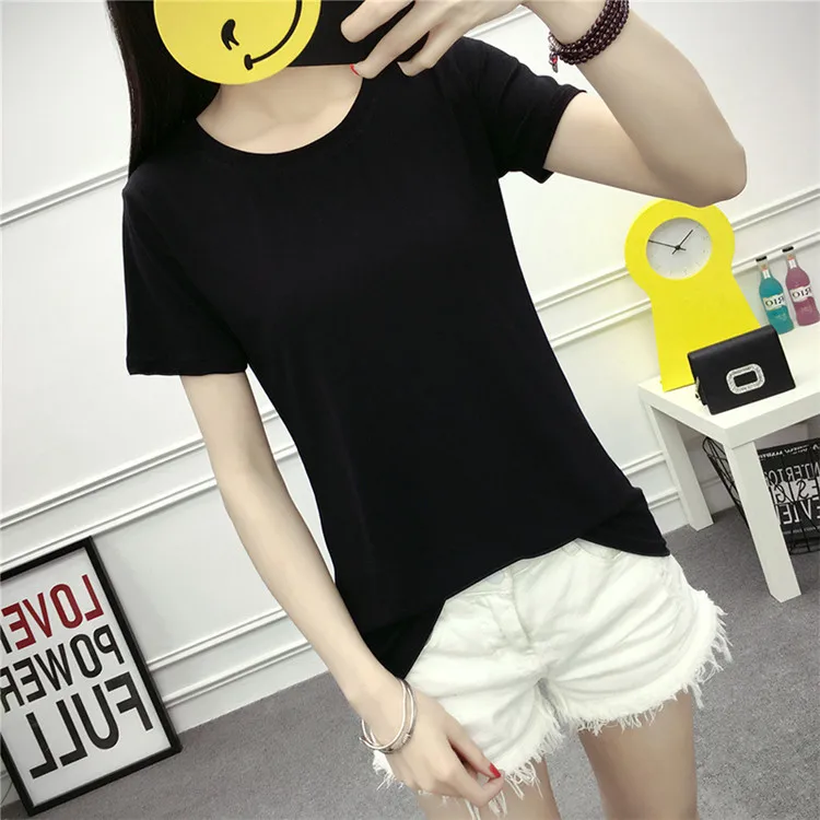 Женская хлопковая футболка с коротким рукавом v образным вырезом и карманом на