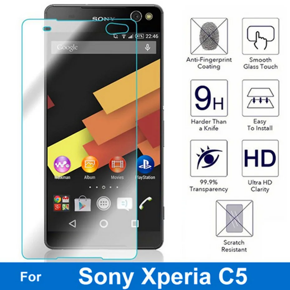 9h tempered glass Ffor Sony Xperia C5 safety screen protector protective film On E5506 LTE E5553 E5533 E5563 | Мобильные телефоны и