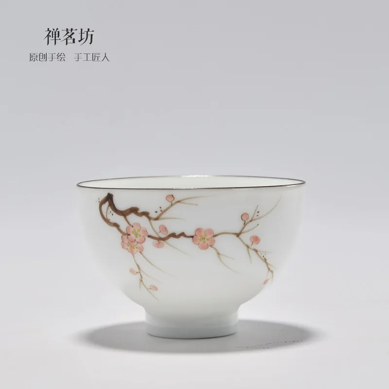 Ручная роспись китайский сливовый Лотос бамбук белый фарфор керамическая чайная