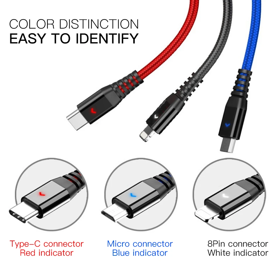! Зарядный кабель ACCEZZ 3 в 1 Micro USB Type-C для iPhone 7 8 Plus X XS XR Android Samsung S8 передачи данных |