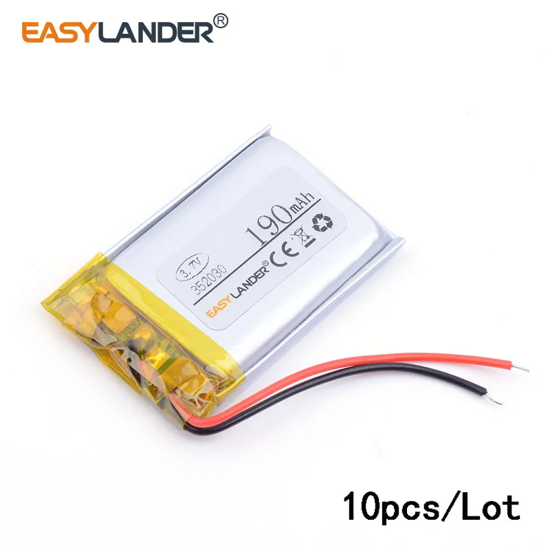 10 шт./лот 352030 190MAH 3 7 v Bluetooth гарнитура батарея для MP4 MP3 маленькие игрушки |
