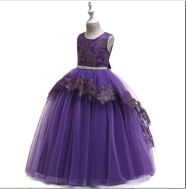 LP-230-Purple Красота бальное фиолетовый кружевное платье с цветочным рисунком для девочек платья для выпускного вечера Вечернее фатиновое платье принцессы с длинными рукавами платья для конкурсов и праздников - Цвет: LP-230-Purple