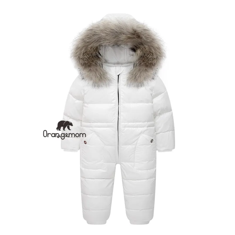 white orangemom official store baby coat jacket for girls boys outerwear 1-5 years winter jumpsuit snow wear baby girl clothes winter - Цвет: white