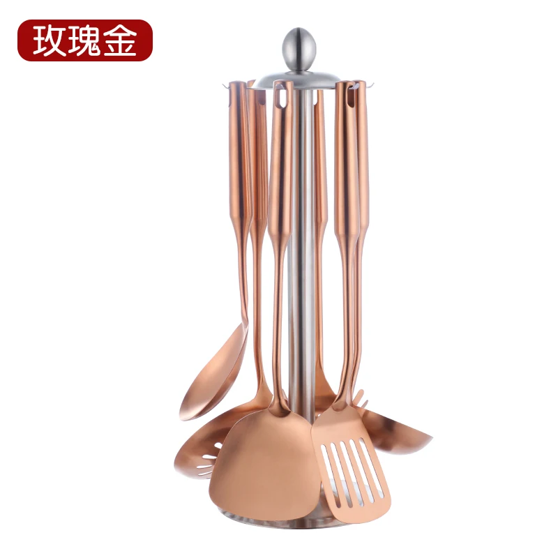 Rose Gold-7PCS 7 шт./компл. Нержавеющая сталь Радуга Кухня посуда с держателем Пособия по кулинарии Инструменты Набор Тернер ковш ложка для ресторанная столовая посуда - Цвет: Rose Gold-7PCS