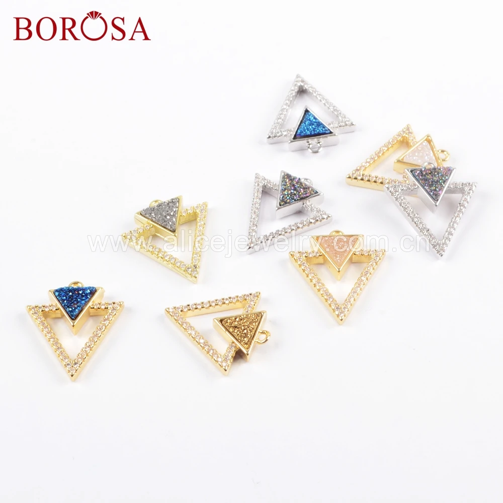 BOROSA 8 шт микро проложить CZ треугольник радужные друзы золотистые и Серебристые