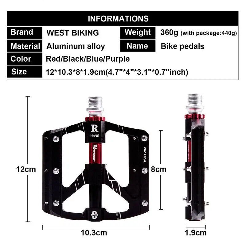 WEST BIKING сверхлегкие педали для велосипеда MTB дорожный велосипед 3 подшипника противоскользящие педали из алюминиевого сплава спортивные велосипедные Легкие педали