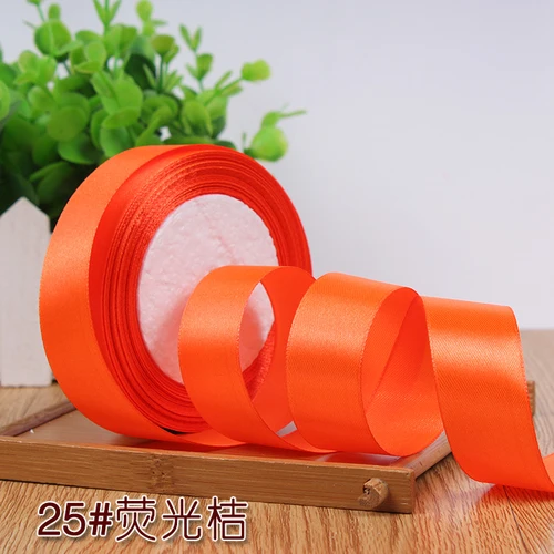 fluorescence orange 25 мм 22 метра(25 ярдов) Шелковая Атласная Лента Свадебная вечеринка Декор Пригласительные открытки подарочная упаковка принадлежности для скрапбукинга Сделай Сам лук Ремесло - Цвет: fluorescence orange