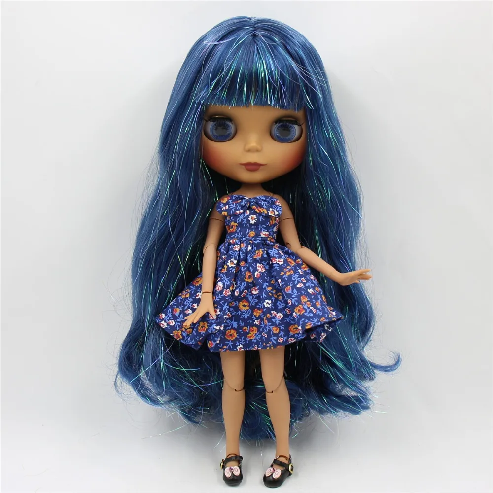Ледяная кукла DBS Blyth 1/6 bjd шарнирное тело темная кожа матовое лицо блестящие синие