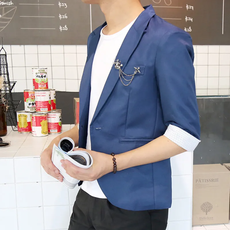 Мужской Блейзер новинка 2019 деловой короткий рукав повседневный модный бренд