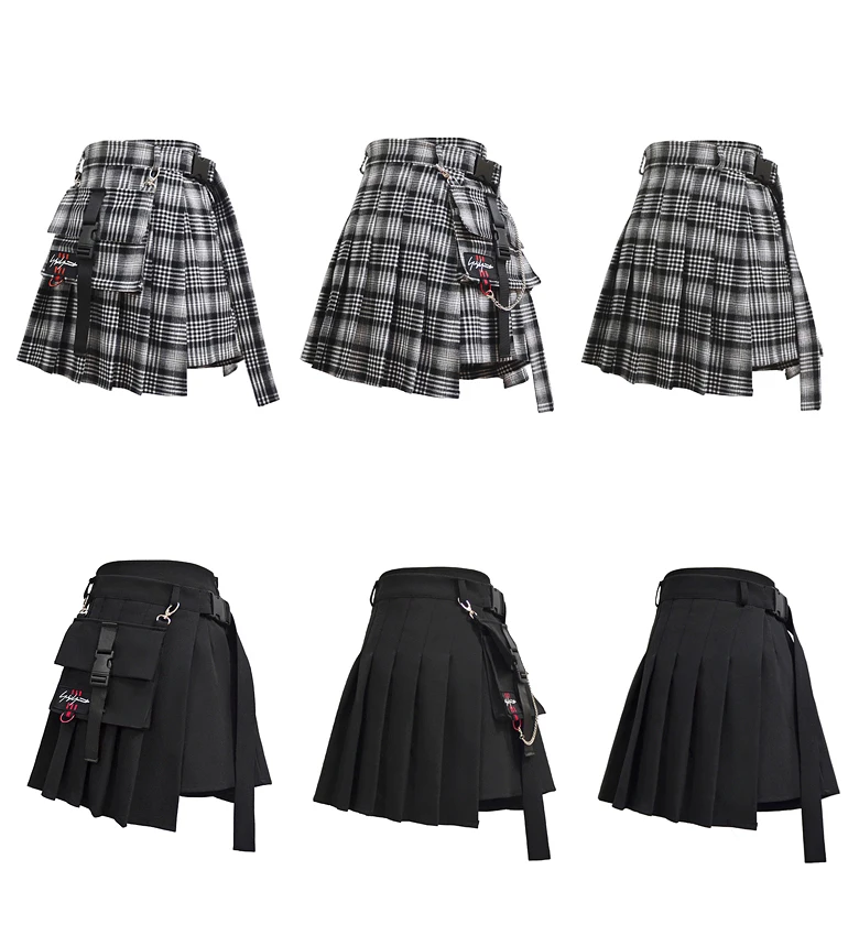 Adomoe, женские шорты с высокой талией, юбки с карманами, Япония, Harajuku, жесткая, для девушек, винтажная, в клетку, нестандартная, плиссированная, модная, мини-юбка