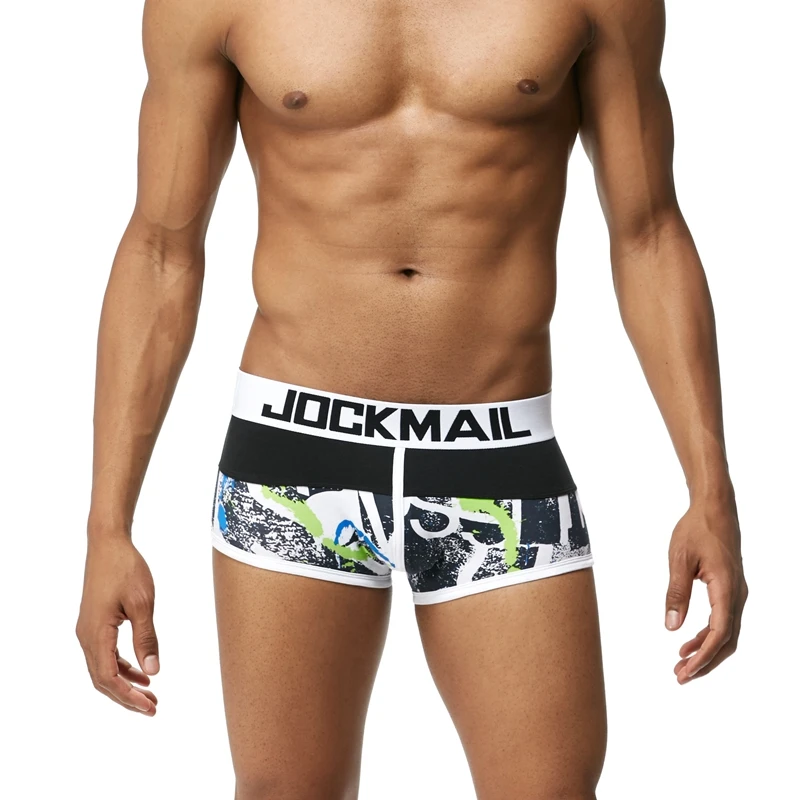 JOCKMAIL, Брендовые мужские трусы, дышащие боксеры, хлопковое Мужское нижнее белье, u-образный выпуклый мешочек, сексуальные трусы с принтом листьев, домашняя одежда, шорты