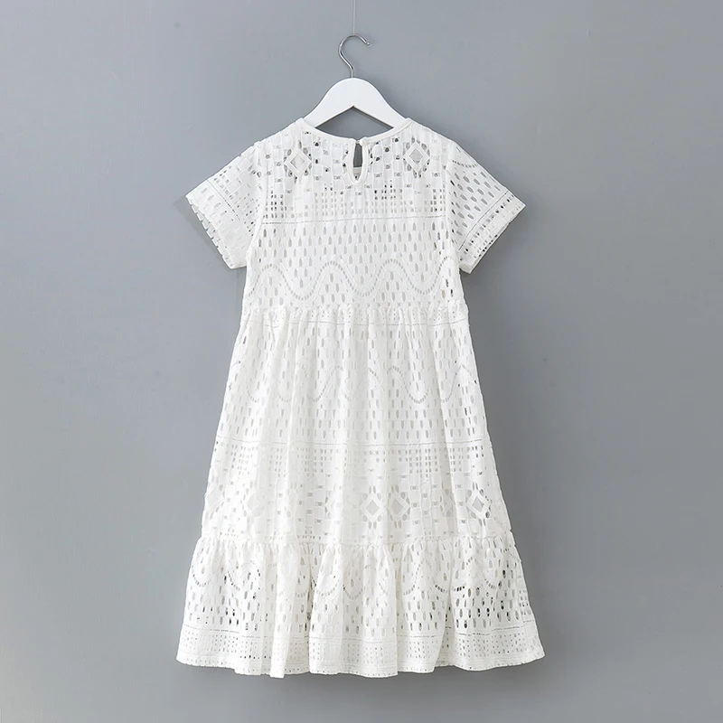 2022 New Hollow Out Lace Teen Girls Dresses Kids Children's Dress Summer Cotton White Baby Princess Party Teenager Clothing | Детская
