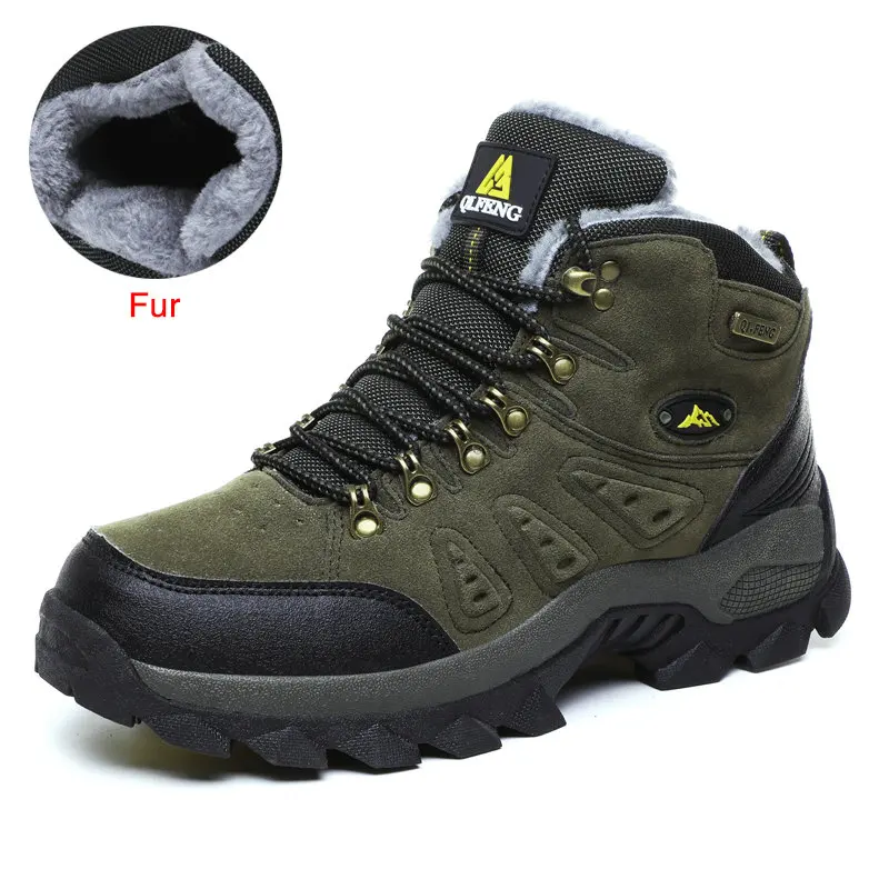 Fur Army Green Yello Высокое Качество Мужская Кроссовки Осень Зима Бренда Открытый Мужская Спортивная Прохладный Треккинг Горы Женщина Восхождение Спортивная Обувь - Цвет: Fur Army Green Yello