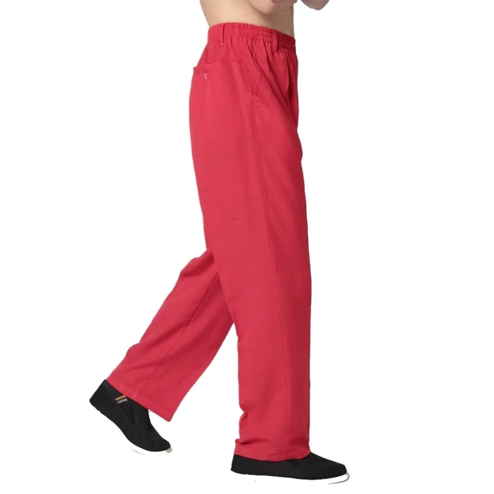Мужские брюки кунг-фу красные китайские из хлопка и льна M L XL XXL XXXL WNS031810 | Мужская