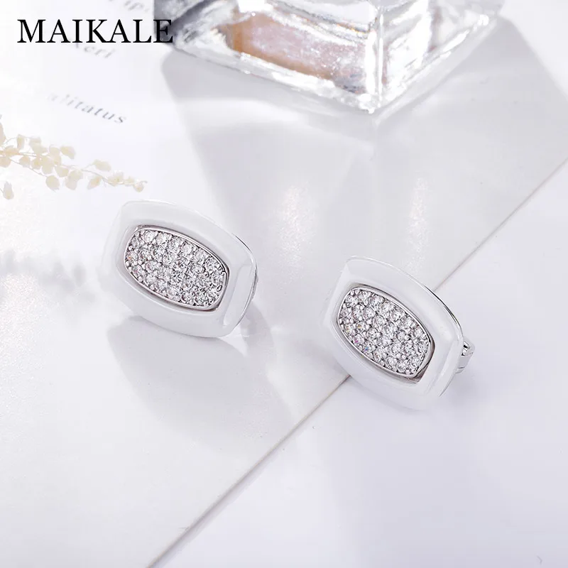 MAIKALE, классические квадратные серьги-гвоздики из керамики, медь, золото, серебро, цвет черный, белый, простые серьги для женщин, подарки для друзей