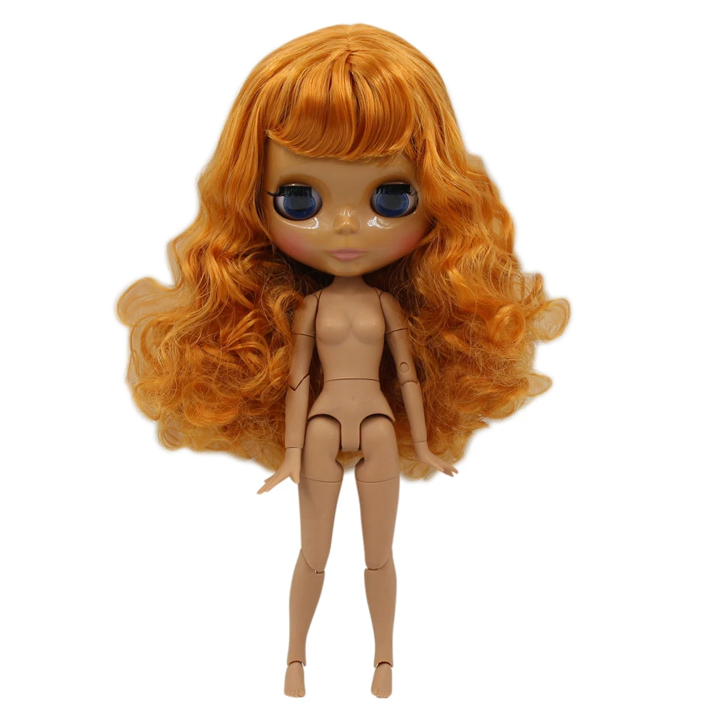 Кукла Blyth ICY DBS с темной кожей оранжевыми вьющимися волосами и глянцевым лицом