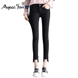 Женские винтажные джинсы до щиколотки, черные узкие эластичные джинсы, классические брюки-карандаш из денима, лето 2019