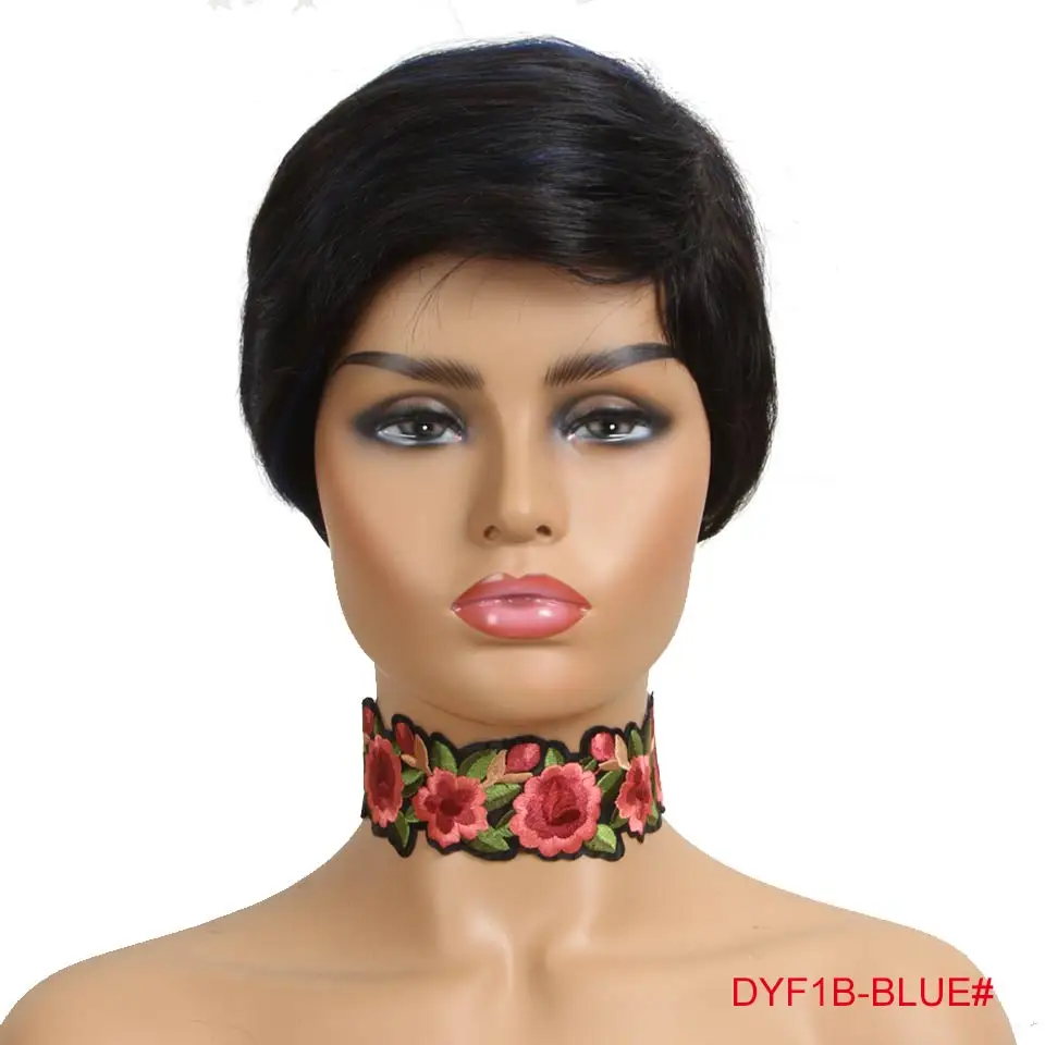 DYF1B-BLUE Rebecca, перуанские человеческие волосы Remy, парики для черных женщин, короткие прямые волосы, парик натурального цвета, машинный парик - Цвет волос: DYF1B-BLUE