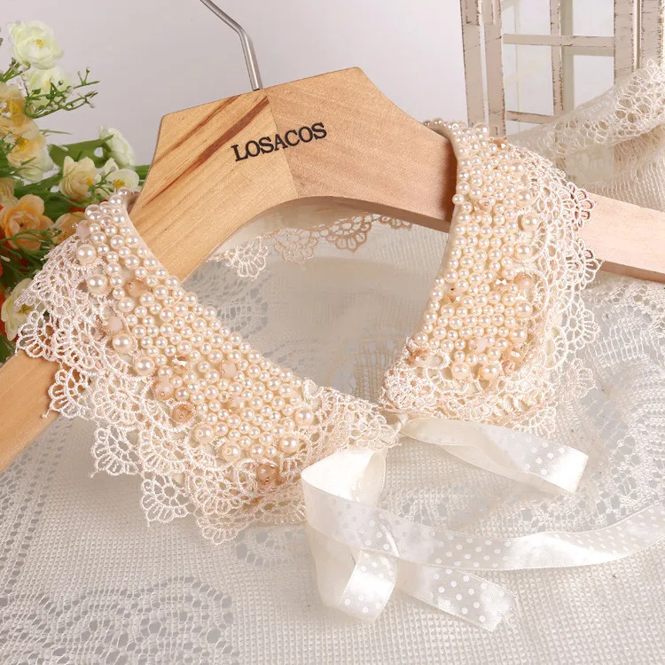 Винтажное черное кружевное ожерелье с бусинами и Питером Пэном, женское черное кружевное ожерелье со съемным ложным воротником