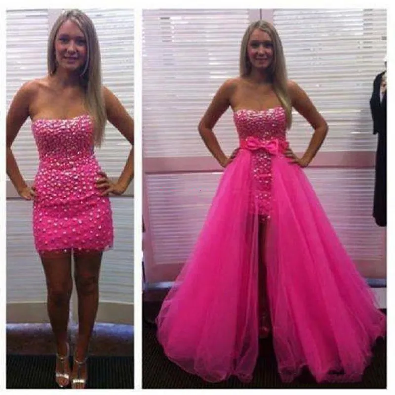 Фуксия вечерние платья Модная Съемная юбка длина до пола Формальные бисер abiye elbise