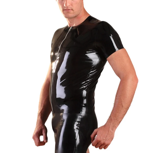 Мужская футболка с коротким рукавом и молнией спереди из латекса | Тематическая