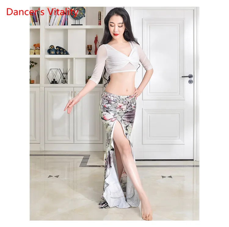 New Practice Belly Dance Costume Milk Silk flower elegant Long Skirts