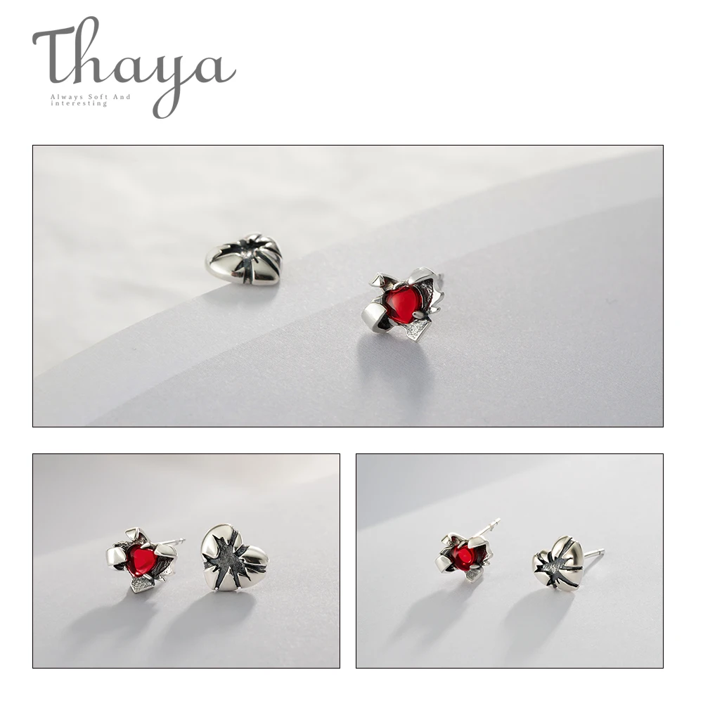 Thaya/красные серьги с цирконием в виде сердца s925 серебро гвоздики на День Святого