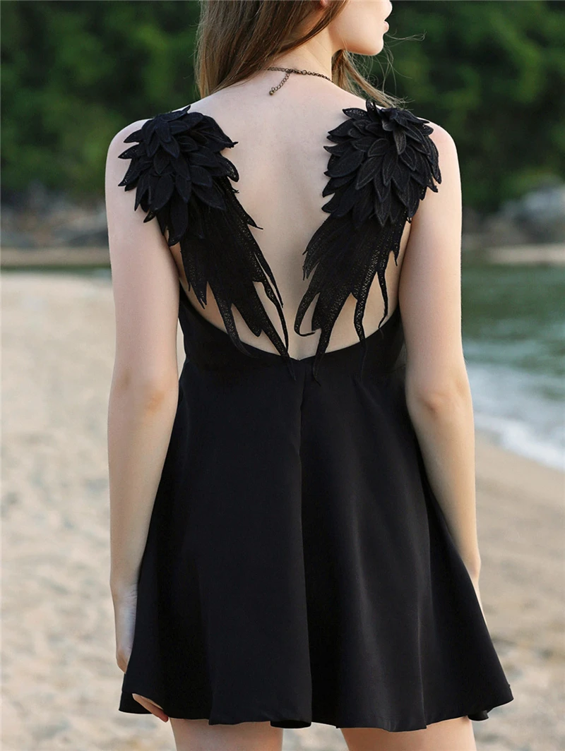 Женское платье с крыльями сексуальное открытая спина ажурное кружевное ангел