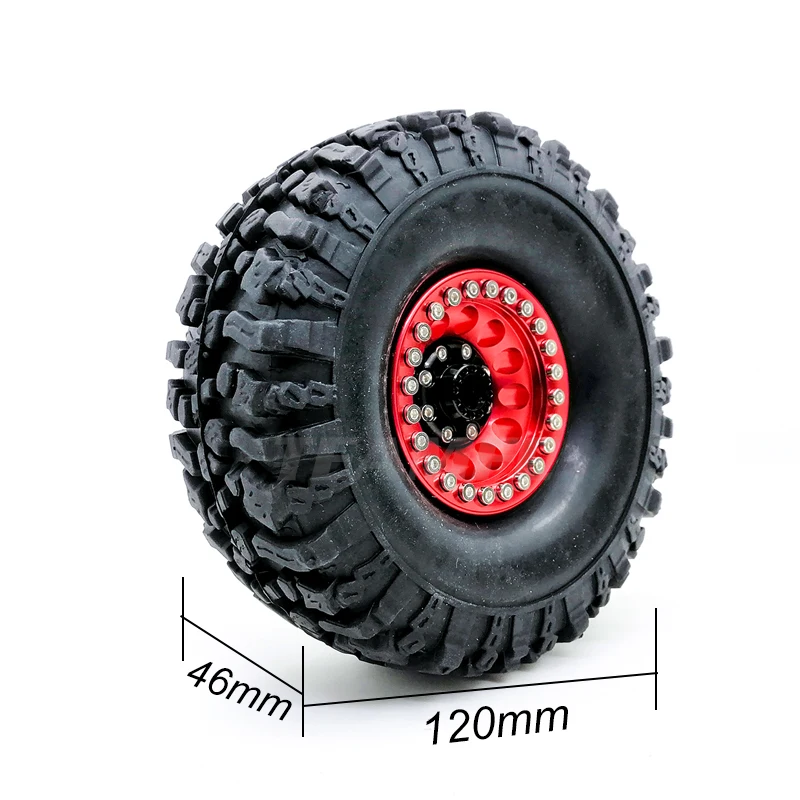 4 шт. металлический красный Beadlock 1,9 ''обод колеса и 108 мм/120 мм шины для 1/10 RC Рок Гусеничный осевой SCX10 90046 D90 D110 S319