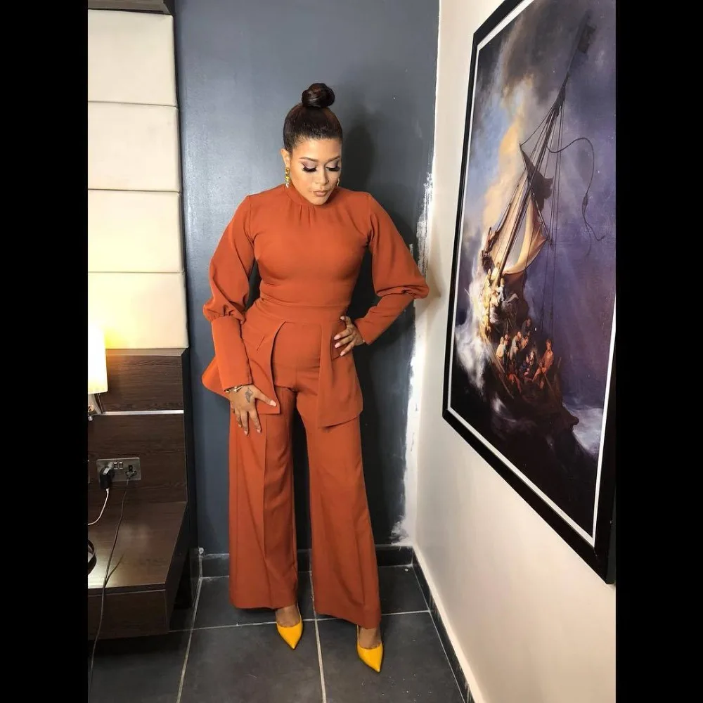 Повседневный однотонный коричневый женский комбинезон элегантный с длинным