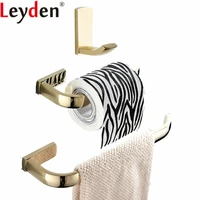 leyden 3pcs gold brass wall mounted towel ring holder toilet paper tissue holder clothes towel hook bathroom accessories set
