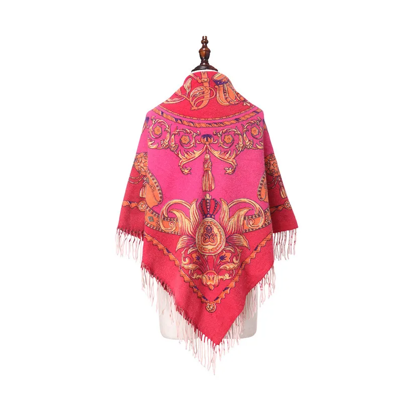 ZY87049 Duplex Printing Design Wool Tassel Pashmina Luxury Cape Winter Hot Sell Trim Shawls Popular Poncho shawl |