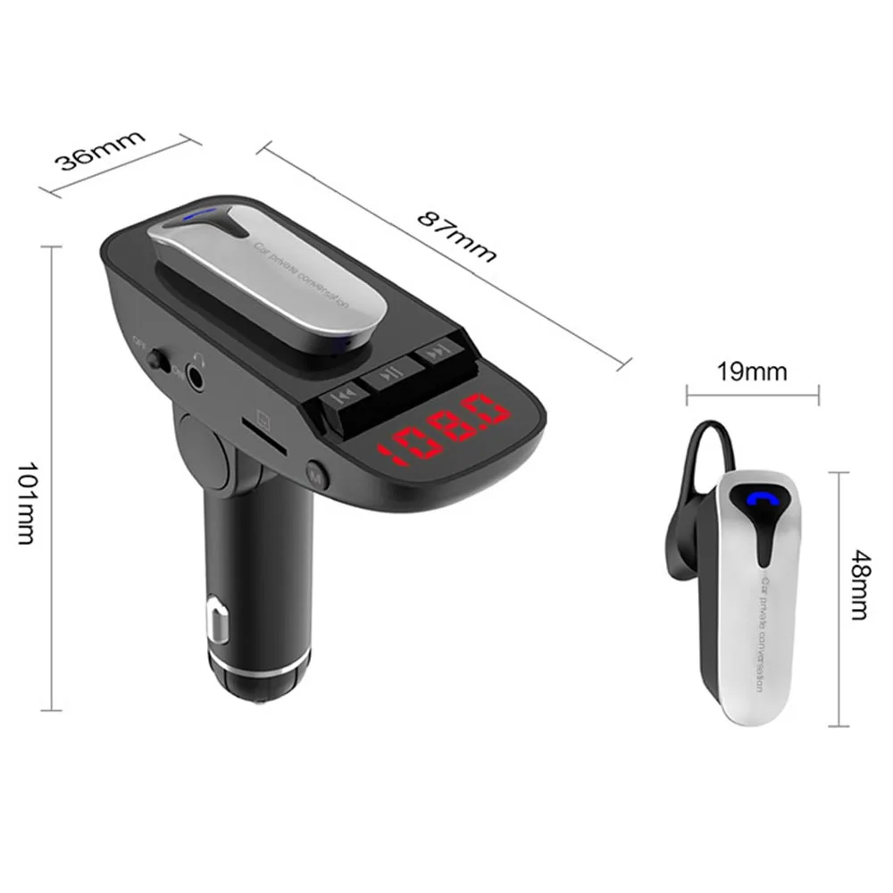 Car Bluetooth Mp3 Music Player Wireless 12-24V Headset FM Transmitter Support | Электроника