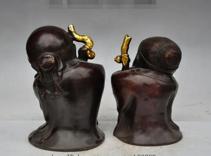 8&quotMark China Bronze gilt Long Life Longevity Shouxing God Wife Star Pair Statue | Дом и сад