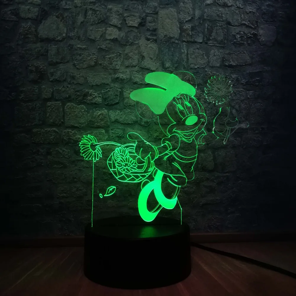 Креативный 3D светодиодный светильник с изображением Минни Маус разноцветный