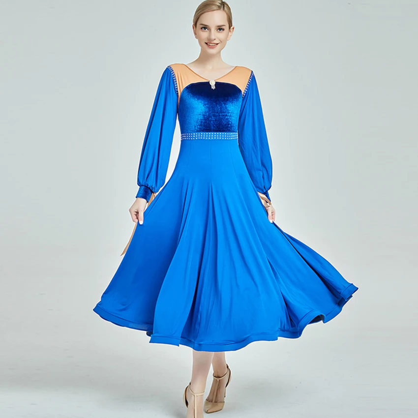 Ballroom dance dress Modern puff sleeve velvet one piece flamenco rumba samba walt standard group clothes | Тематическая одежда и