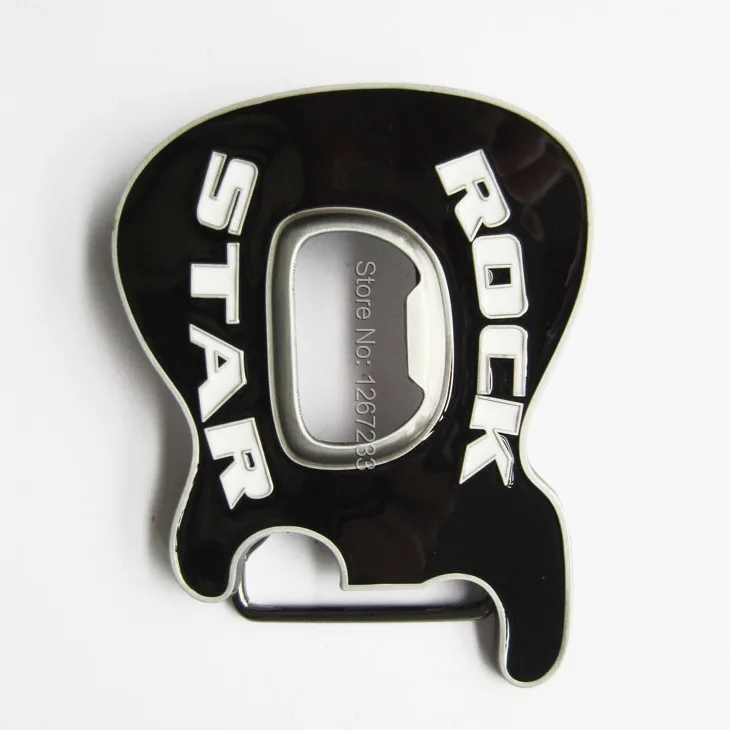 Черная эмаль рок музыка Звезда Пряжка гитарного ремня с пивной открывалкой для