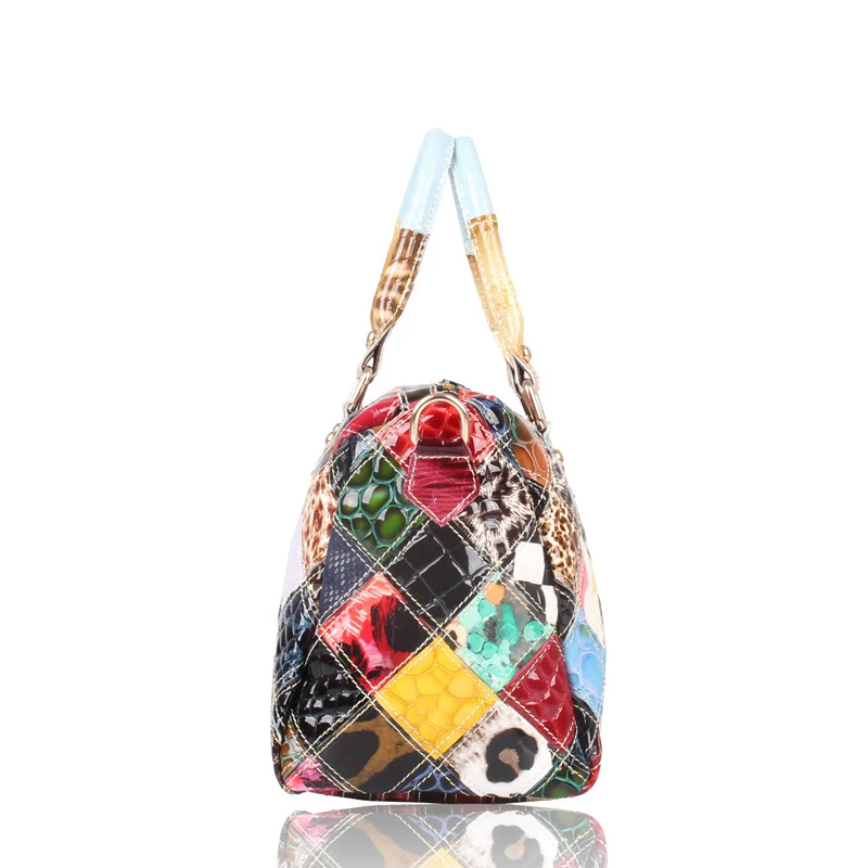 Новинка 2020 женские модные сумочки из лакированной кожи Лоскутная сумка через