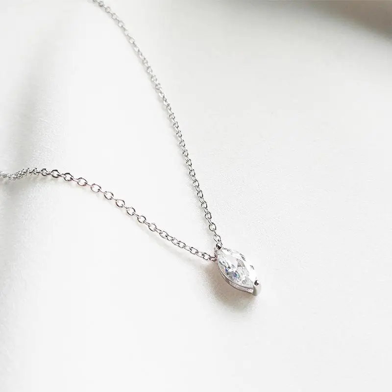 925 sterling silver simple big zircon pendant short necklace for women fashion jewelry with gift box party anniversary | Украшения и