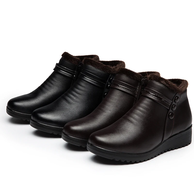 Женские ботильоны из натуральной кожи ZZPOHE модные зимние теплые ботинки на