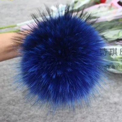 royal blue 13cm 13 см,, помпон из натурального меха енота, помпоны для шапок, зимние шапочки, натуральный мех для детей, женщин, аксессуары для рукоделия с кнопками - Цвет: royal blue 13cm