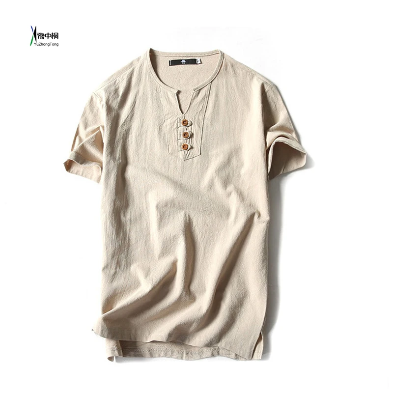 Мужская однотонная блузка размера плюс 5XL в китайском стиле хлопковая льняная