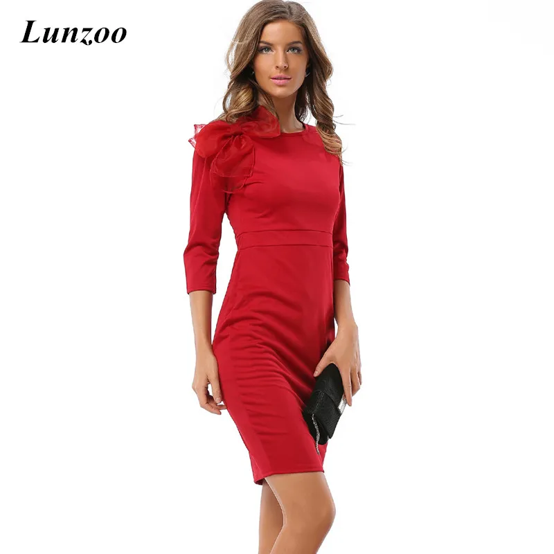 2017 Мода Лук Тонкий Бинты Красный И Синий Формальный Сплошной Цвет Dress Круглым