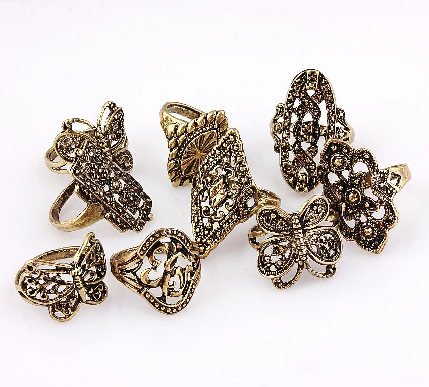 Феб Оптовые много 50 шт. бронзовая покрытием смешанные типы сплава Обручальные