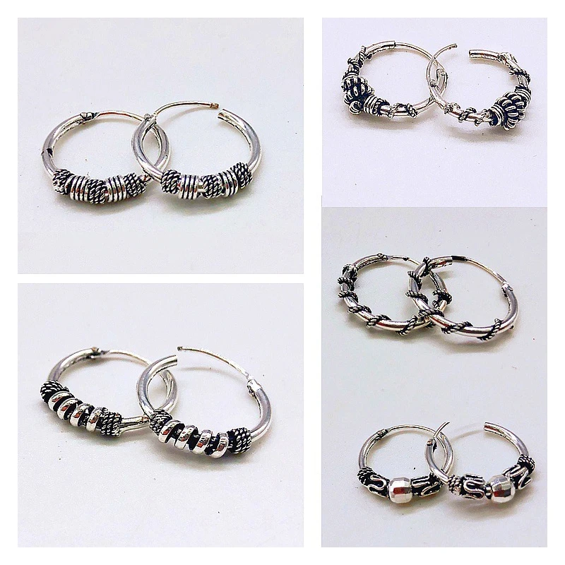 

Punk Vintage Silver Color Handmade Earrings Hoops Small Circle Winding Hoop Earrings For Women Men Fashion Jewelry Accessories