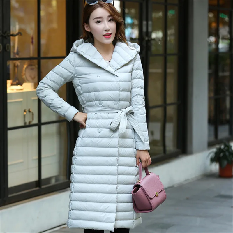 Новый тонкий зимний пуховик высокого качества с капюшоном тонкая женская